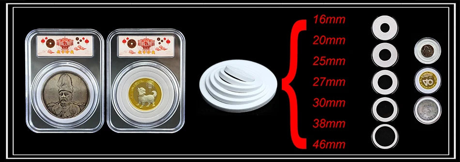 60Pcs 41mm Coin Capsules with Black Gaskets and a Storage Organizer Box for 5 Sizes (21/26/31/36/41mm) Coins Collection Holder