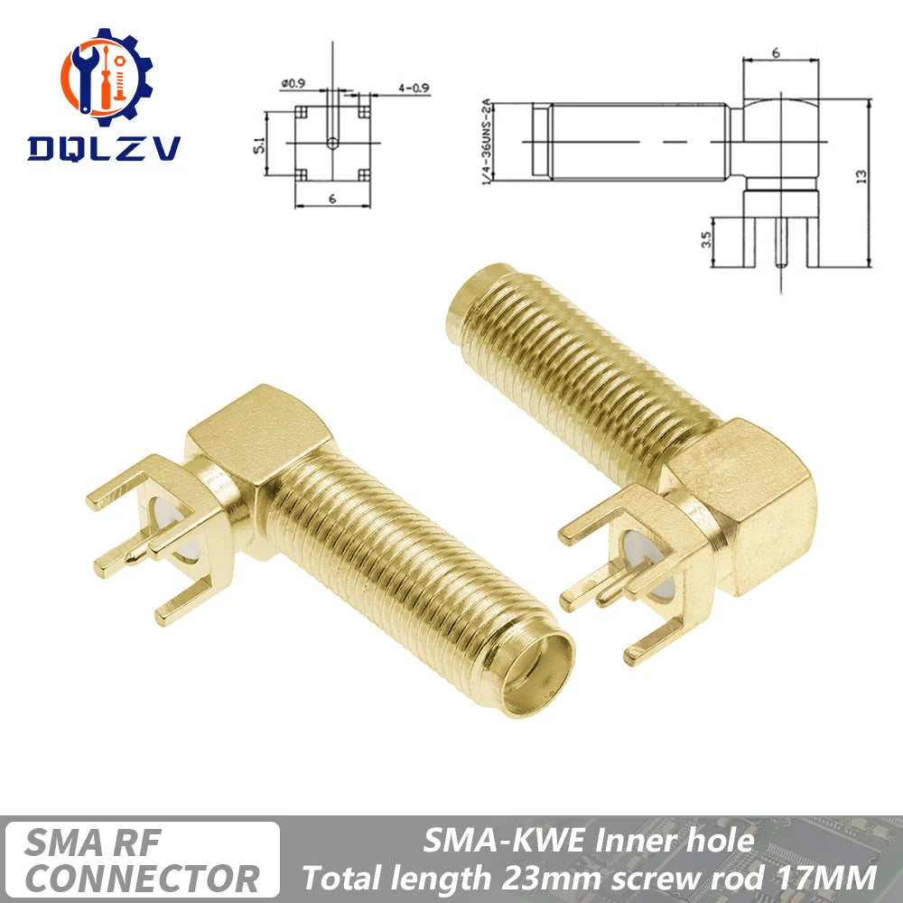 SMA Male Female Straight Connector 90 Degree Solder Edge PCB Straight Right angle Mount RF Copper Plug Socket