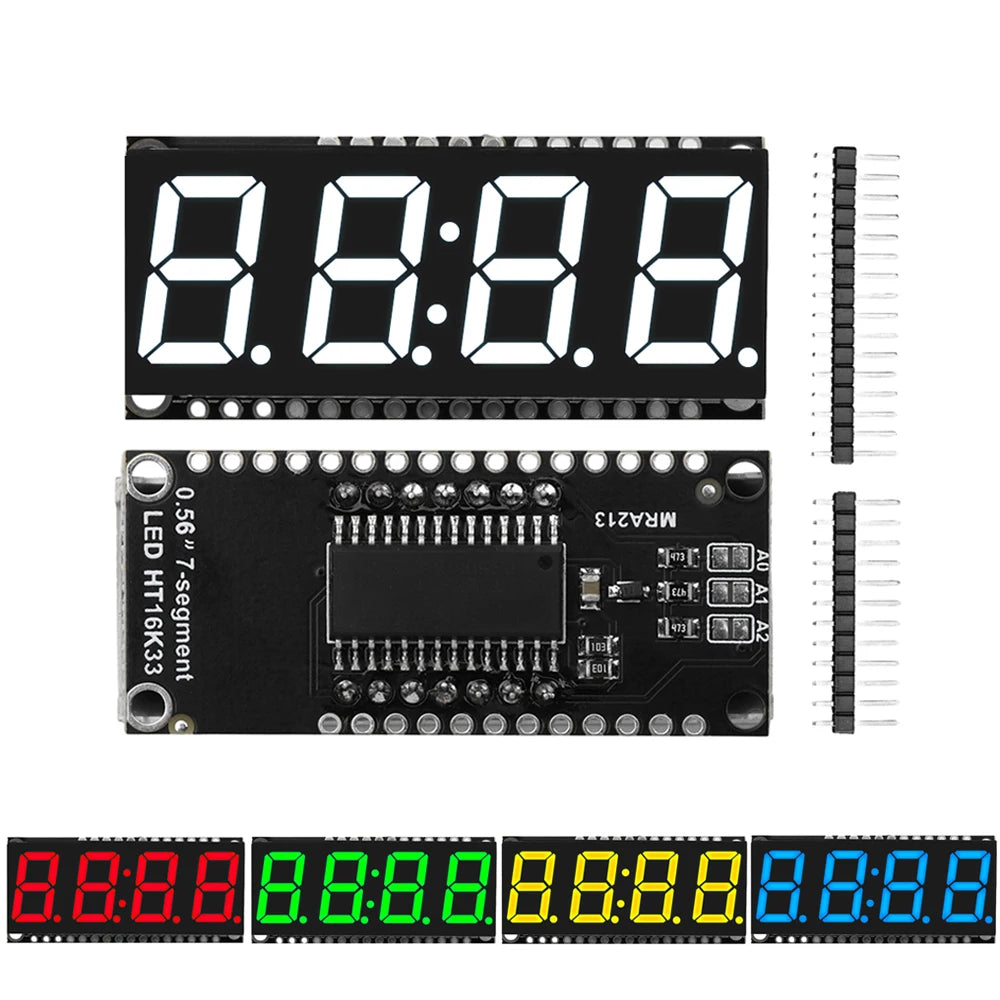 HT16K33 LED Display Module for Arduino 4 Digit 7 Segment 0.56 inch Time Clock Indicator Tube Module Red Blue Green Yellow White