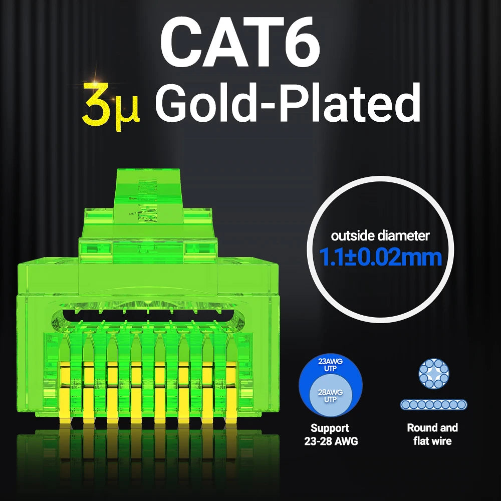 AMPCOM RJ45 Plug Cat6 Pass Through Connectors EZ to Crimp Modular Network Connector for Computer Hardware Stranded UTP Cable