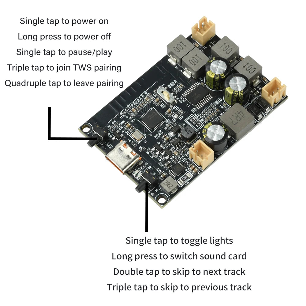 TWS Bluetooth Amplifier Module 2*10W Dual Channel Bass Enhancement Algorithm Amplifier Board Type C for DIY Audio Projects