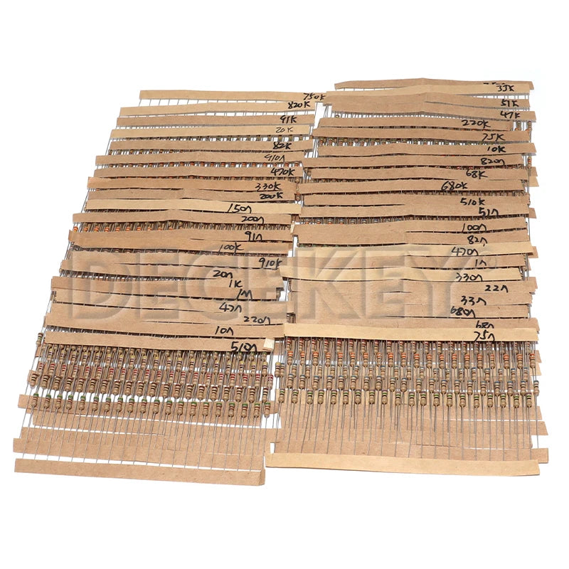 860pcs 1/4W Carbon Film Resistor Kit 5% Resistance Assorted Set 43valuesX20pcs 1R - 1M Ohm 0.25W Sample Pack