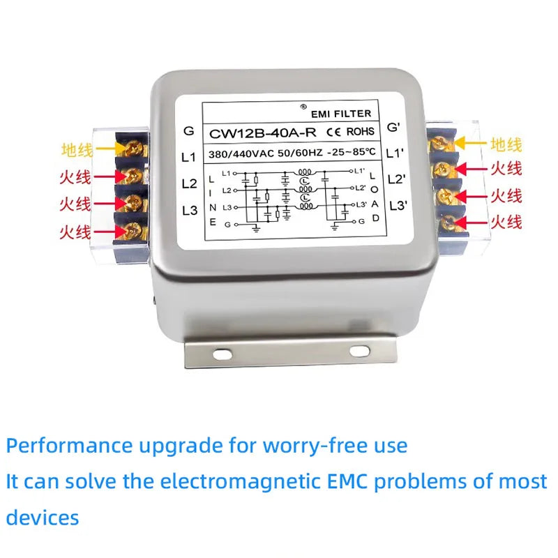 EMI filter power purifier CW7N-20/30/40/50/60/70/75A-R 380VAC 3-phase AC power supply filter Anti-interference
