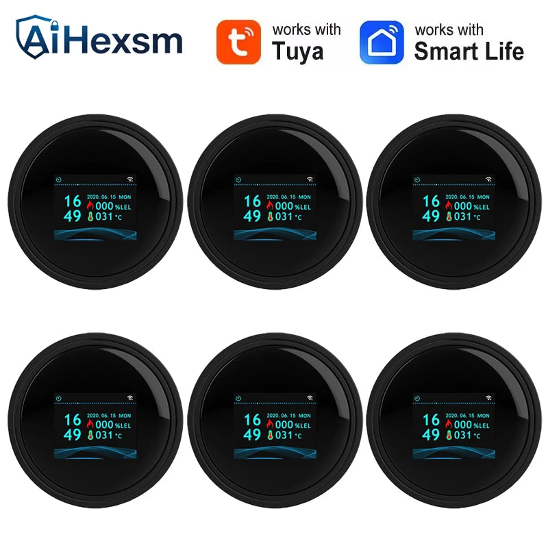 Tuya Wifi Leak With Temperature Function Combustible Gas Detectors Support Home Smart Life Natural Gas Alarm Sensor LCD Display
