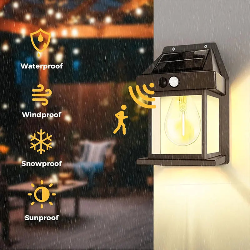 Outdoor Solar Tungsten Wall Light with Motion Sensor IP65 Waterproof LED Safety Light for Patio Outdoor Deck Porch Barn Garage
