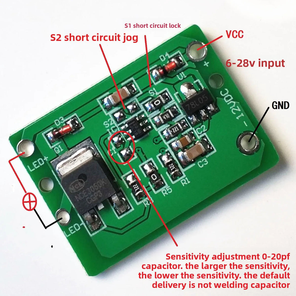 12V TTP223 Touch Control Module Capacitive Touch Switch Momentary Latching Mode For Relay Drive