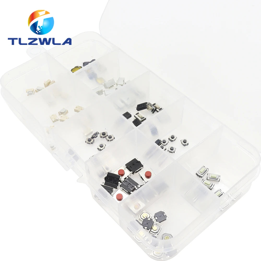 100PCS 10 Models Tact Switch Tactile Push Button Switch Kit: 3*4*2mm 3x6x4.3mm 2Pin 3x6x2.5mm 4*4*1.5mm SMD 4 Feet