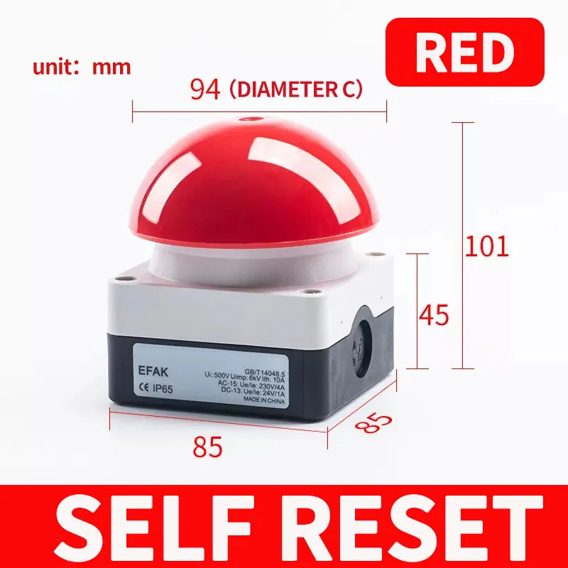 Waterproof Mushroom Head Push Button Switch, Momentary or Self-Locking Emergency Stop Start Switch for Industrial Control Panel