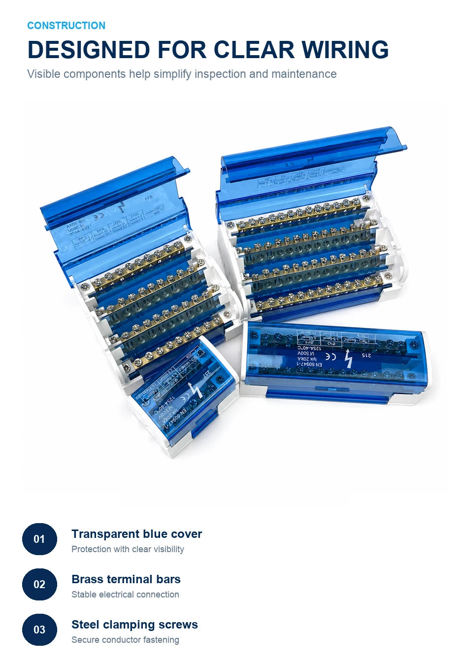 WKH-207/211/215/407/411/415 DIN Rail Distribution Block Multiple Input Output Screw Terminal Electrical Power Junction Box