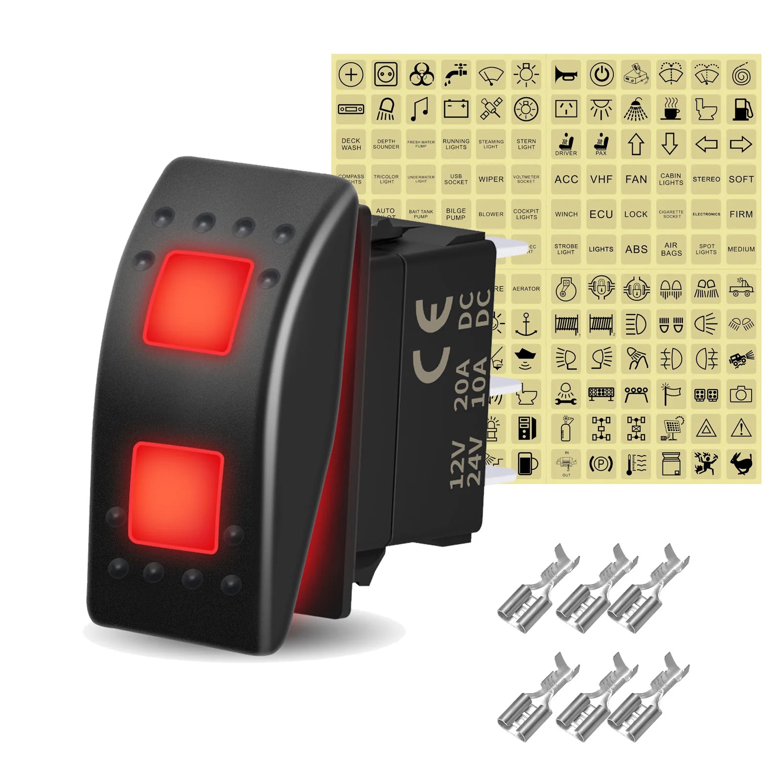 12V 20A White Lens Led Rocker Switch SPST / DPDT / Latching ON-OFF / Momentary (ON)-OFF-(ON) For Carling Switch Replace