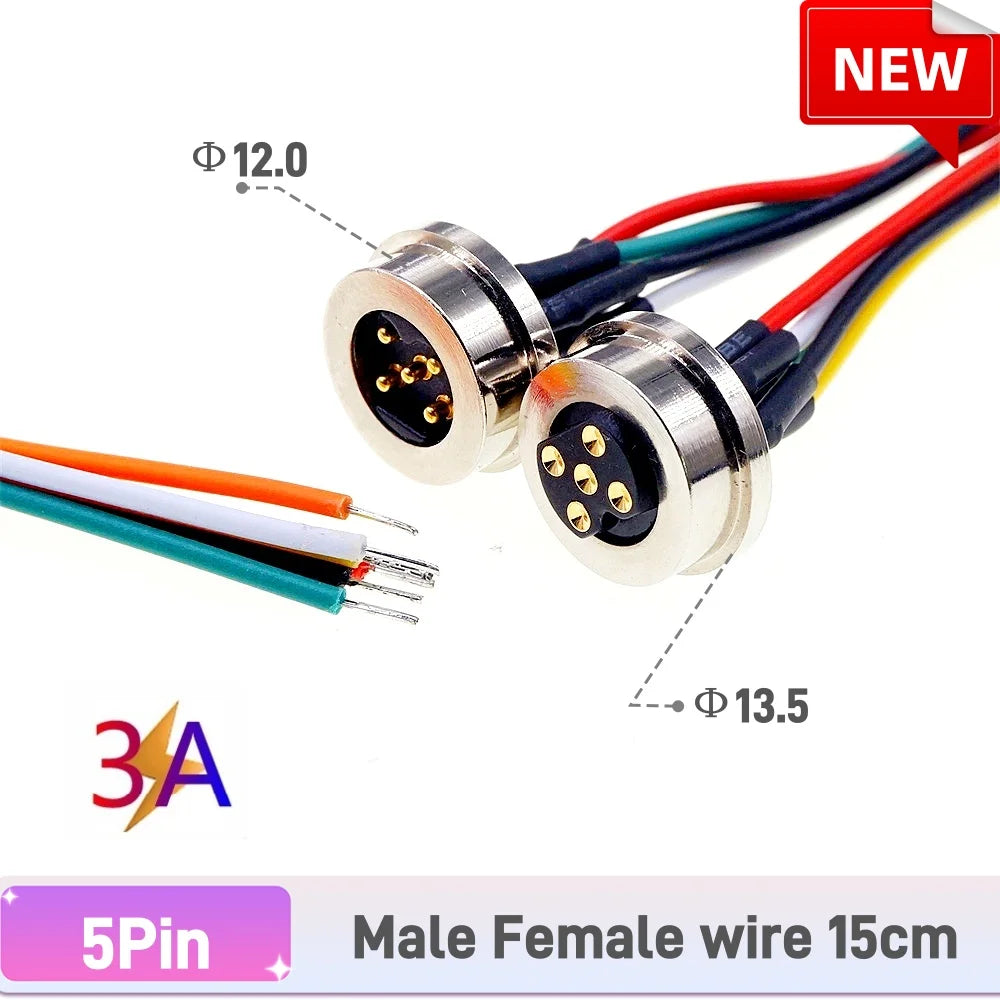 Magnetic Circular PogoPin Connector 2A Male Female Metal Spring Loaded 1/2/3/4/5/6 Pin DC Power Charger Wire JST SM Gold Plated