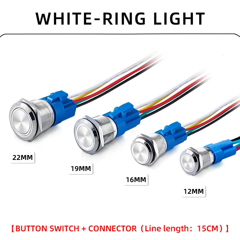Metal Switch Button Push With Wire Waterproof on off 12mm 16mm 19mm 22mm Momentary/Latching Led Light Start Stop 5V 12V 24V 220V