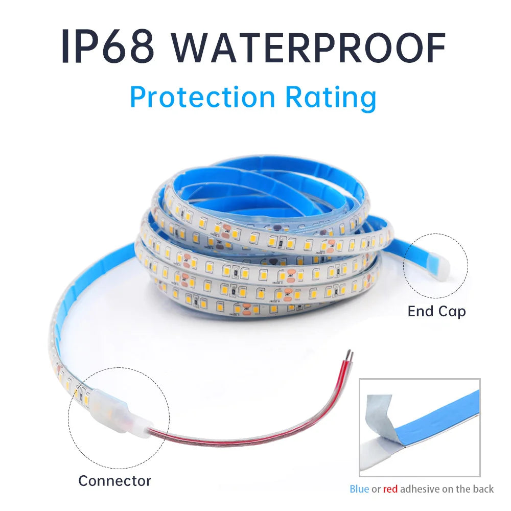 12V 24V 5m 10m 20m LED Strip Light IP68 Waterproof 2835 9 Colors Flexible Tape with 2pin Wire 120LED/m Bright Ribbon 0.5m 1m 2m