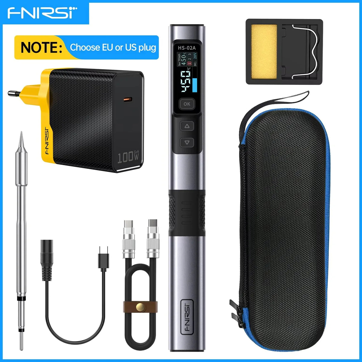 FNIRSI HS-02 Portable Intelligent Soldering Iron 100-450℃ Fast Heat Up 100W Type-C PD Fast Charging for Welding Repair Tools