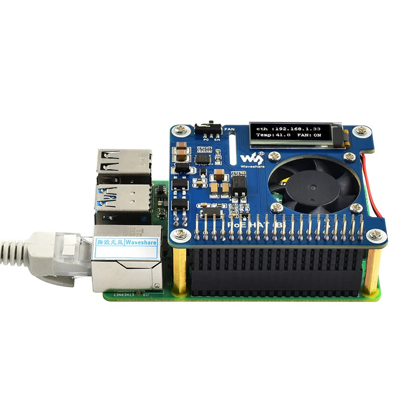 Raspberry Pi Power Over Ethernet Expansion Board PoE HAT 802.3af With Cooling Fan Temperature OLED For Raspberry Pi 3B+ 4B