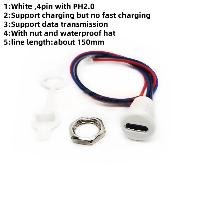 1-10pcs 2Pin-6pin USB-C Type-C TPC Waterproof Connector PH2.0 Cable Female Jack Socket With LED PPD CC Fast Charging Nut Locking