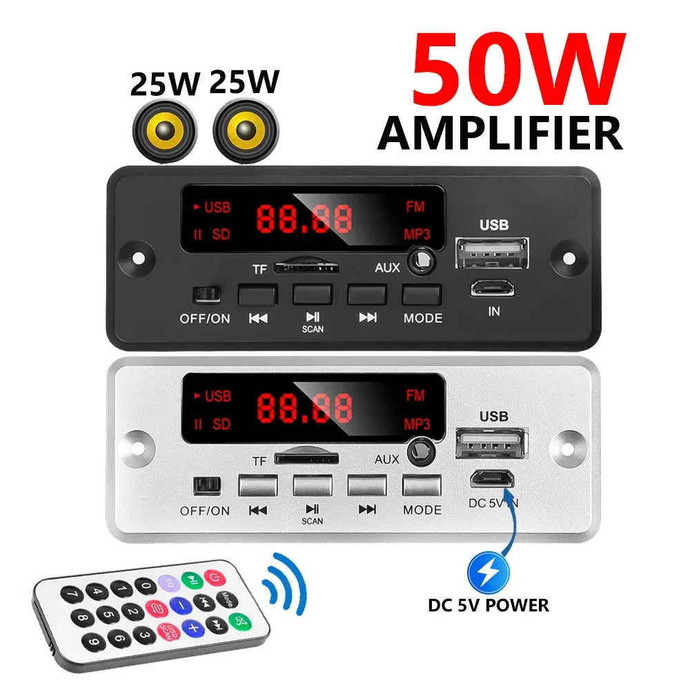 KEBIDU 50W Amplifier Bluetooth MP3 Player DC 12V MP3 Decoder Board Wireless Car Audio Moudle TF AUX FM Radio Charging For Speake