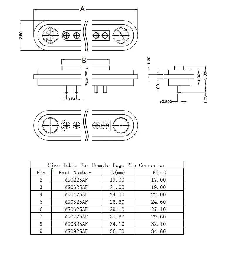 1 Set 2A 3A JST SM Plug DC Magnetic Pogo Pin Connector 2 3 4 5 6 Pin Male Female 2.54 mm Socket Adapter for LED Strip Lamp