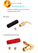 YYTCG 4pcs 4mm Banana plugs Y plug Pin plug Gold plated Speaker Connector Adapter No welding DIY Audio wire Connector