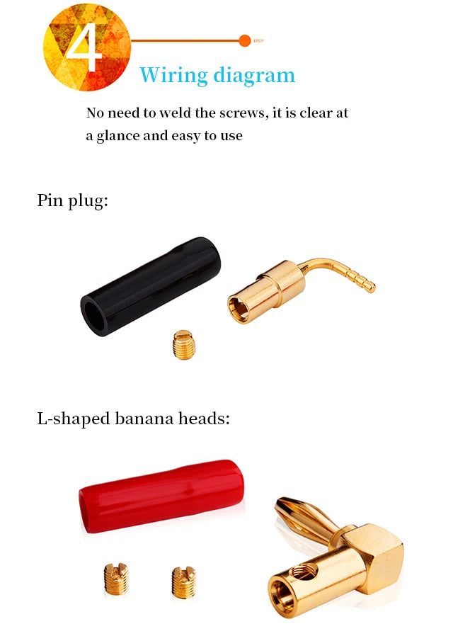 YYTCG 4pcs 4mm Banana plugs Y plug Pin plug Gold plated Speaker Connector Adapter No welding DIY Audio wire Connector