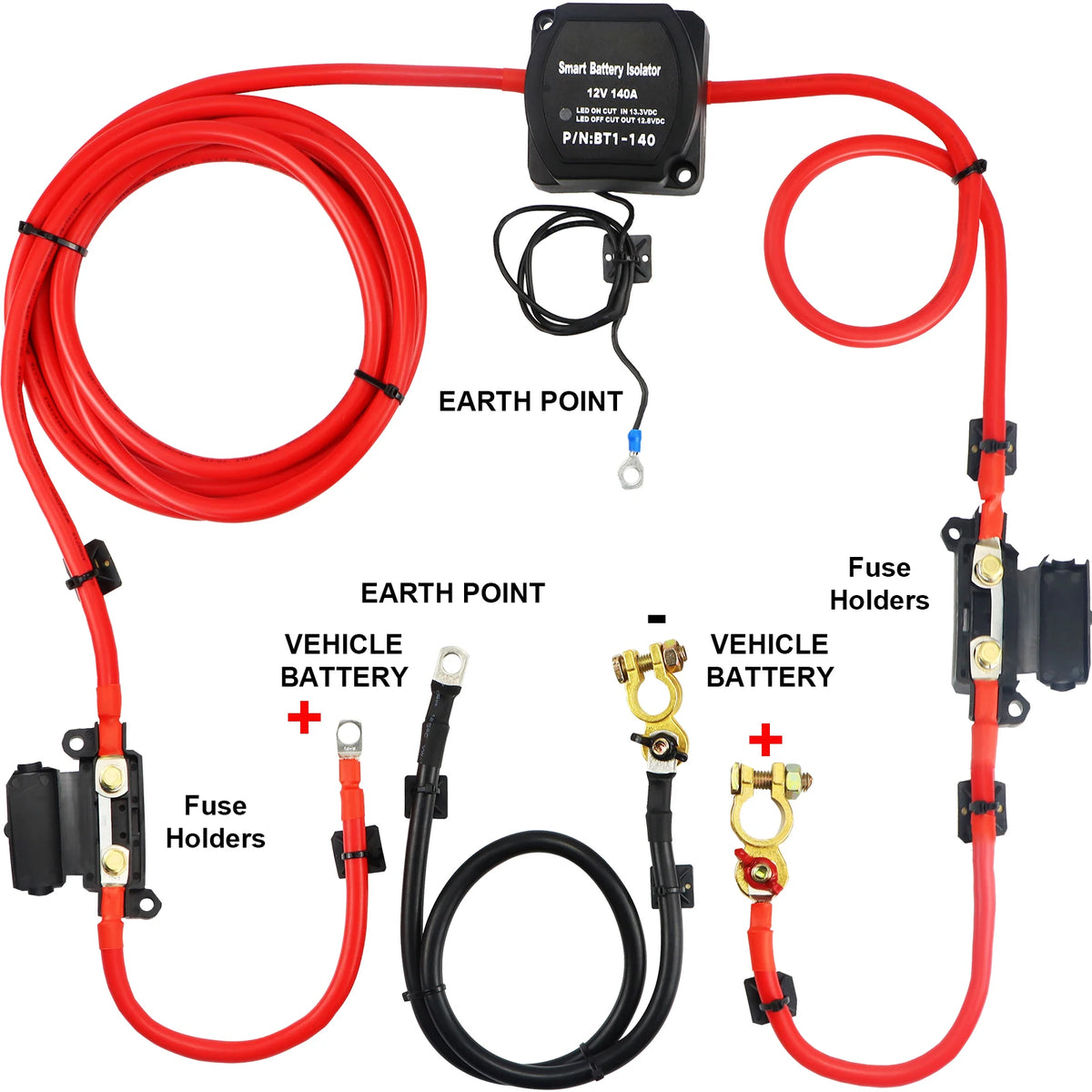 SucceBuy Split Charge Relay Kit Voltage Sense Relay Professional 12V 140AMP 2/4/5/6 mtr Battery Cable for ATVs UTVs RVs Camping