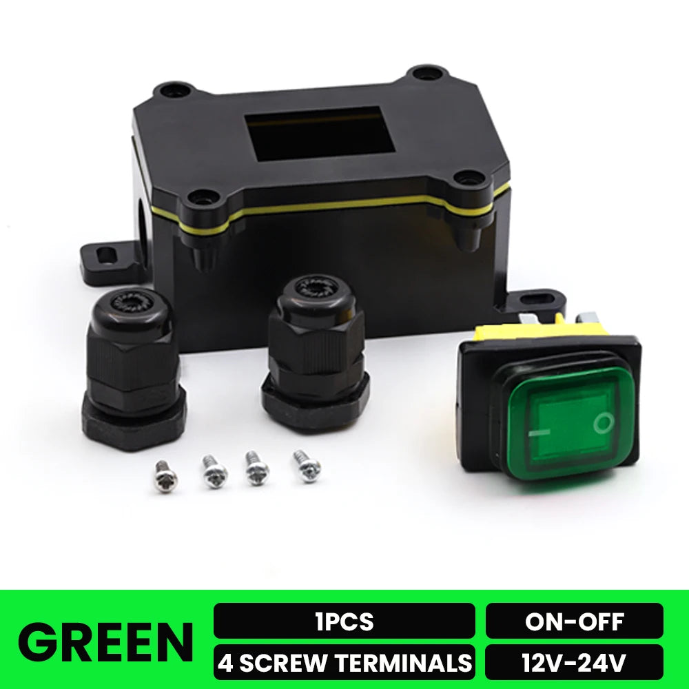 FILN Waterproof Rocker Switch Box 16A 12V 24V 110V 220V KCD4 ON-OFF Inline Toggle Switch with LED Indicator Light PA66 Enclosure