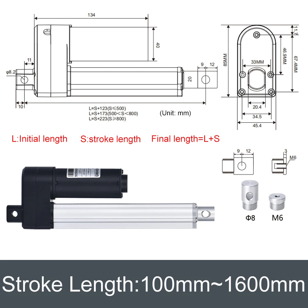 3000N 4Pieces Linear Actuators with Synchronous Control Hall Controller Set(1V4) 24V 50MM~1600MM Stroke 30kg~300kg Load 50MM/S