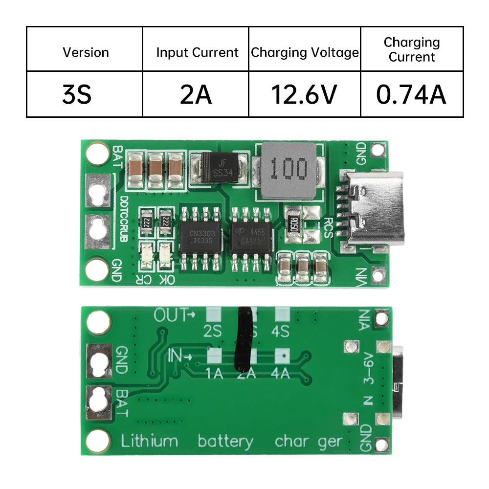 Type-C BMS 2S 3S 4S 1A 2A 4A 18650 Lithium Battery Charger Board Step-up Boost Module Li-Po Polymer Li-Ion Charger 8.4V 12.6V