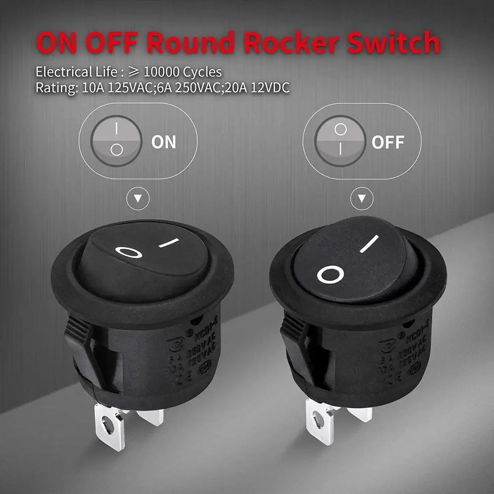 5/10PCS ON/Off Round Rocker Switches SPST 20mm Mini 12 Volt DC Mini Circle Toggle Switch 12V for Car Automotive RV 2 Pin