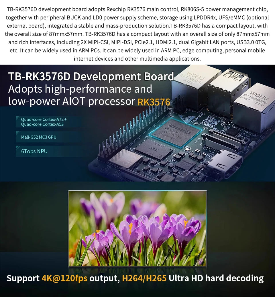 Toybrick TB-RK3576D Development Board 6.0T High Computing Power POE Power Supply Rockchip RK3576 ARM Motherboard 4GB/8GB LPDDR4X