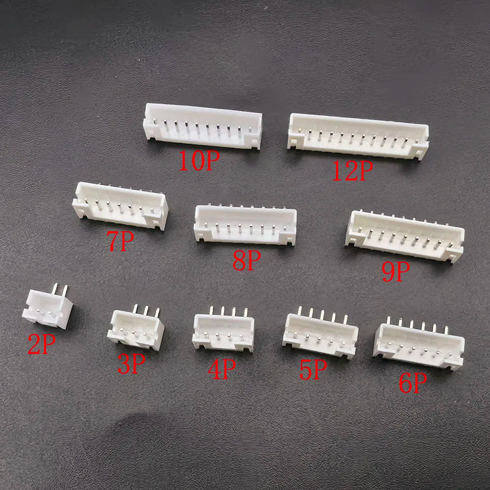 100Pcs JST PH 2.0mm Pitch Male Plug 2/3/4/5/6/7/8/9/10/12 Pin White Plastic Housing Header Right Angle PCB DIP Connector