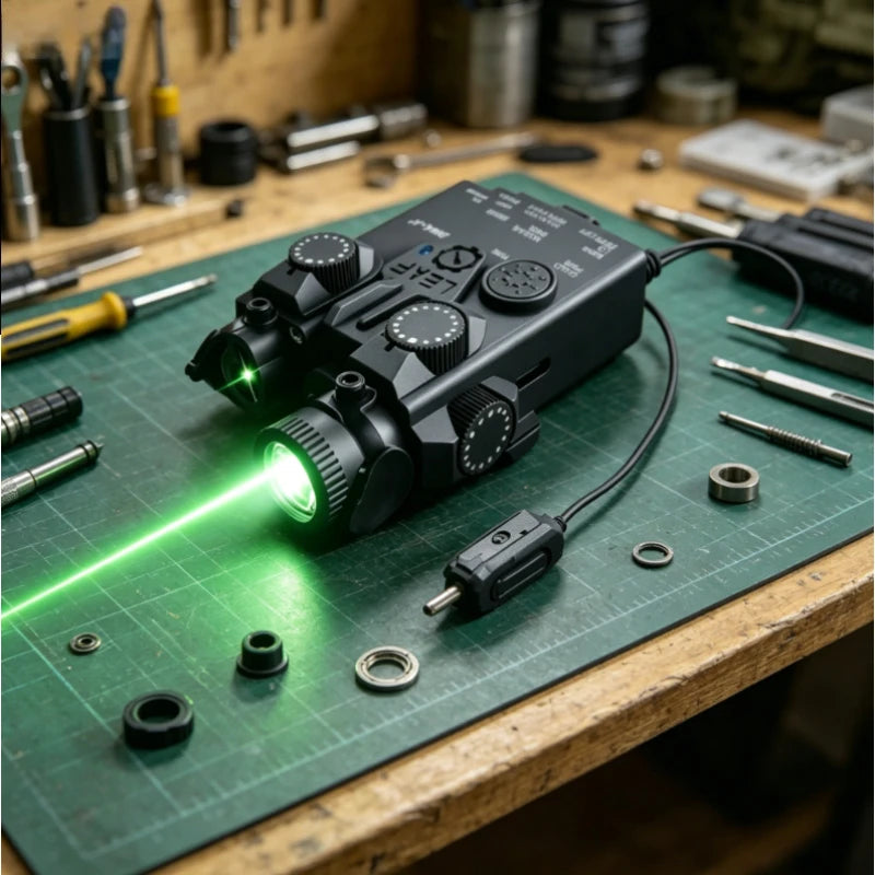20mm Rail Mount DBAL-A2 Device, Red Green Laser Aiming Indicator, Portable White LED Flashlight for Outdoor Toys