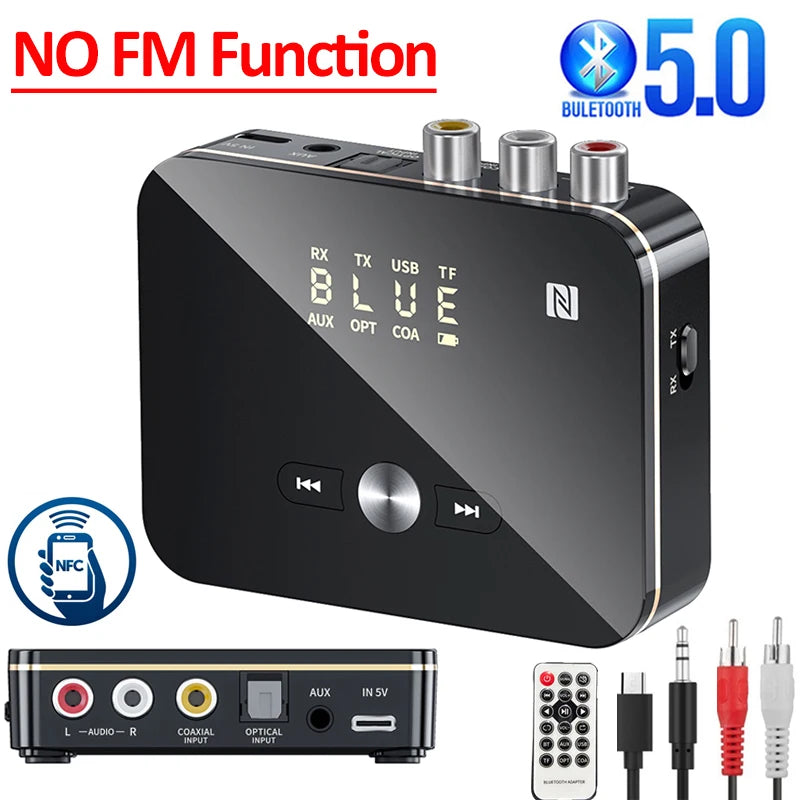 Bluetooth 5.0 Receiver Transmitter FM Stereo AUX 3.5mm Jack RCA Optical Wireless Audio Adapter Remote Control For TV  Car Kit
