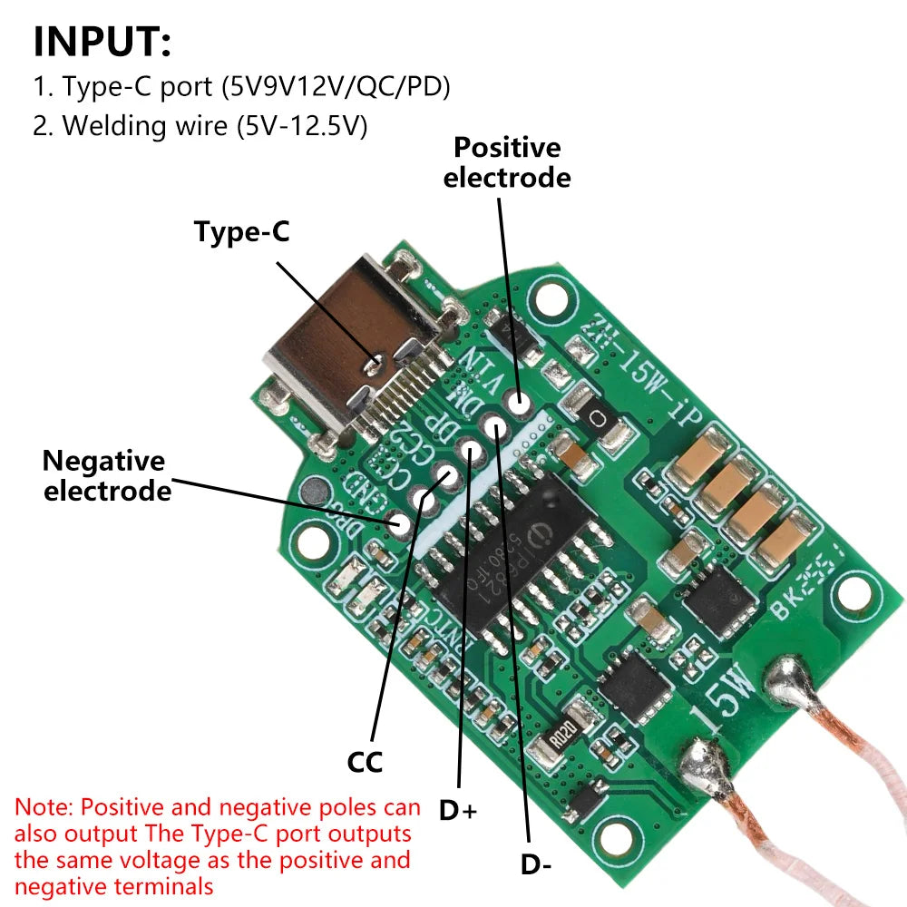 15W High-Power Wireless Charging Transmitter Module, with 5V/9V/12V DC Input, Type-C Port, and Pop-Up Display