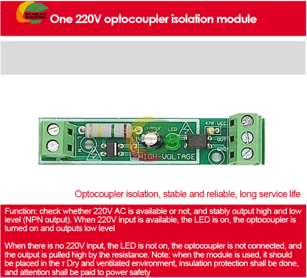 1-Bit AC 220V Optocoupler Isolation Module Voltage Sensing Board Adaptive 3-5V for PLC Isolamento Fotoaccoppiatore With Rail Die