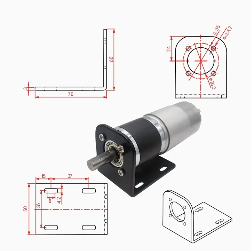 Max 200KG 42GP-775 Metal Planetary Geared DC Motor 12V~24V/1351RPM~7RPM High Torque and Forward/Reverse PWM Speed Regulation