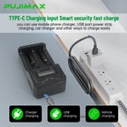 PUJIMAX 2-Slot LCD Battery Charger with Type-C For 18650 21700 26650 14500 16340 3.7V Lithium AA AAA 1.2V Ni-MH NiCd Battery