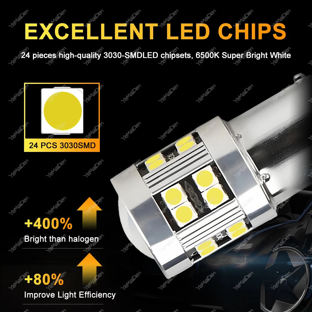 2/4 PCS CANBUS 1156 BA15S 1157 BAY15D LED Bulb For Car Turn Signal Reverse Brake Parking Lights 12V 24V 3030-24SMD 1000LM White