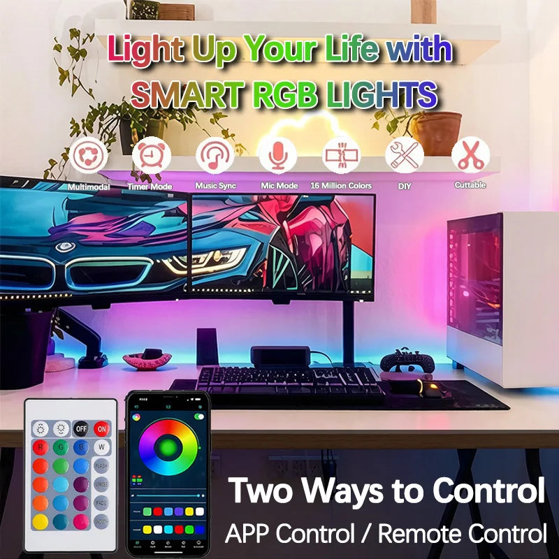 RGB LED Strip Lights USB Smart APP Control 24 Keys  Remote Flexible Color Changing LED Tape Lamp for Bedroom Home Party Decor