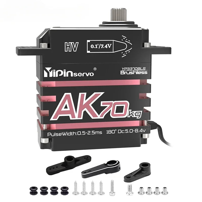 YIPIN Magnetic Coding Servo AK70 High Torque Full Metal Digital Servo 7.4V 70kg Brushless Motor IP67 180 Degree for RC Car Robot