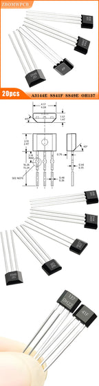 20pcs A3144E SS41F SS49E OH137 TO-92S Hall Effect Sensor 3Pins Magnetic Detector for Arduino