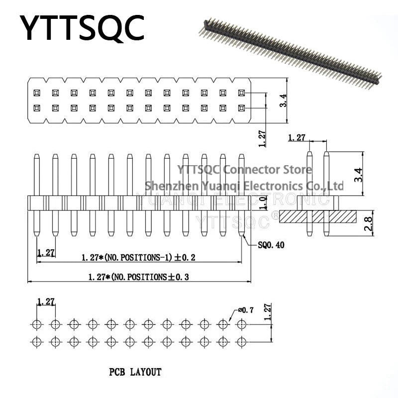 10pcs 1.27mm Long Pin L11/12/14mm 0.05" Straight Single/ Dual Row Gold PCB Male Pin Header Strip Jumper 1x40p 1x50p 2x50p