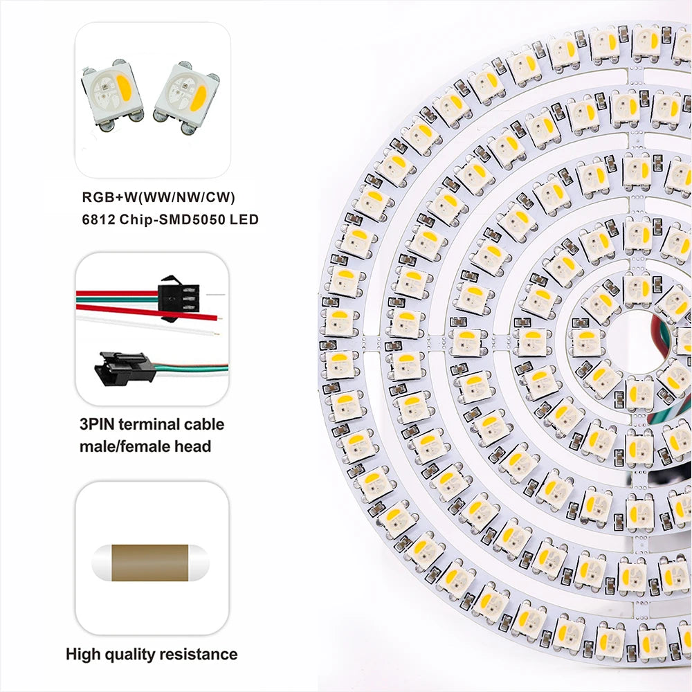 6812 RGBW WW CW LED Ring Individually Addressable RGBW Light Ring SMD 5050 RGBW Led Modules Light 8/16/24/35/45Leds LED Pixel 5V