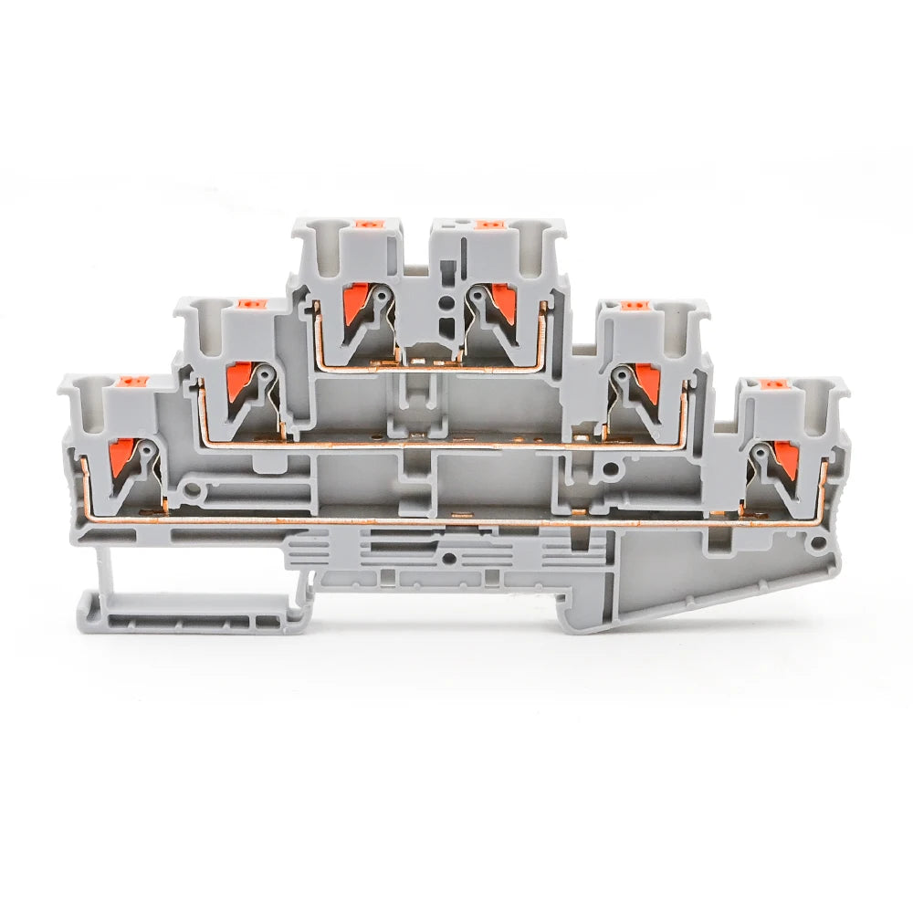 10Pcs PT 2.5-3L Three-Level Terminal Block 2.5mm² DIN Rail Compact Spring Clamp Electrical Connections