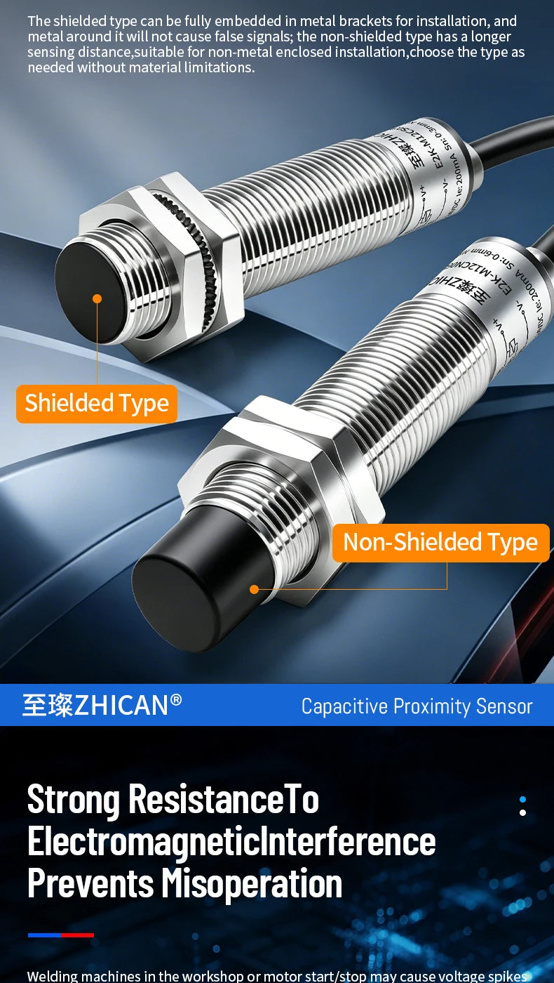ZHICAN E2K M12 M18 Capacitive Proximity Sensor 30mm Long Range Plastics Glass Wood Metals Nonmetal Material Detection Switch