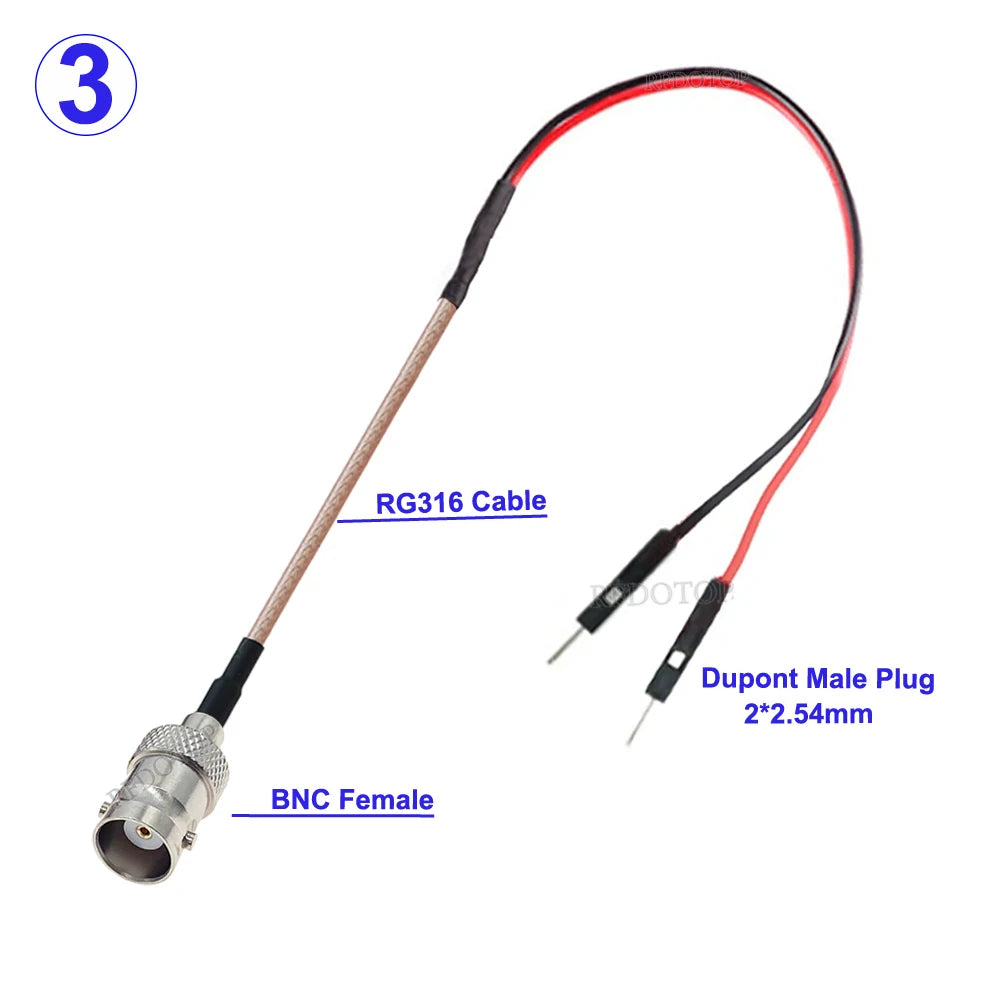 1PCS RG-316 BNC to DuPont Cable Q9 BNC Male / Female to 2 DuPont 2.54mm Male Plug Test Line RG316 Extension Jumper 10CM-20M