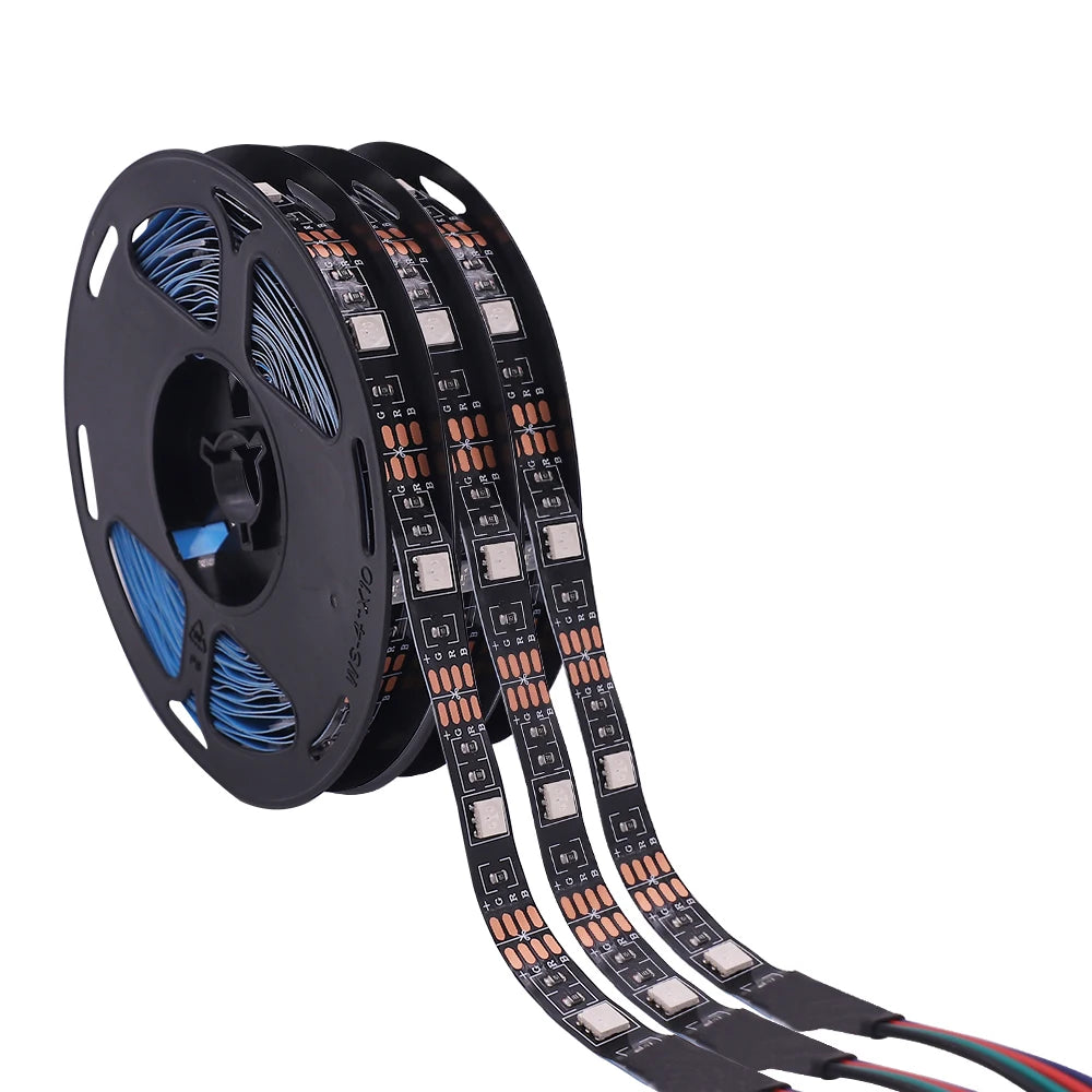 5v 5050 RGB LED Strip Light Flexible Tape Lamp Waterproof 50cm 1m 2m 3m 4m 5m With 4pin Plug White/ Black PCB Home Decoration