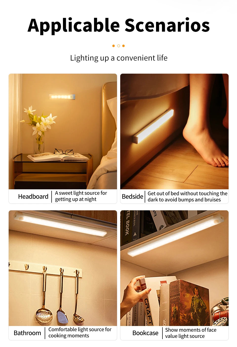 Motion Sensor Light Wireless LED Night Light Rechargeable Night Lamp Closet Cabinet Wardrobe Lamp Kitchen Staircase Backlight
