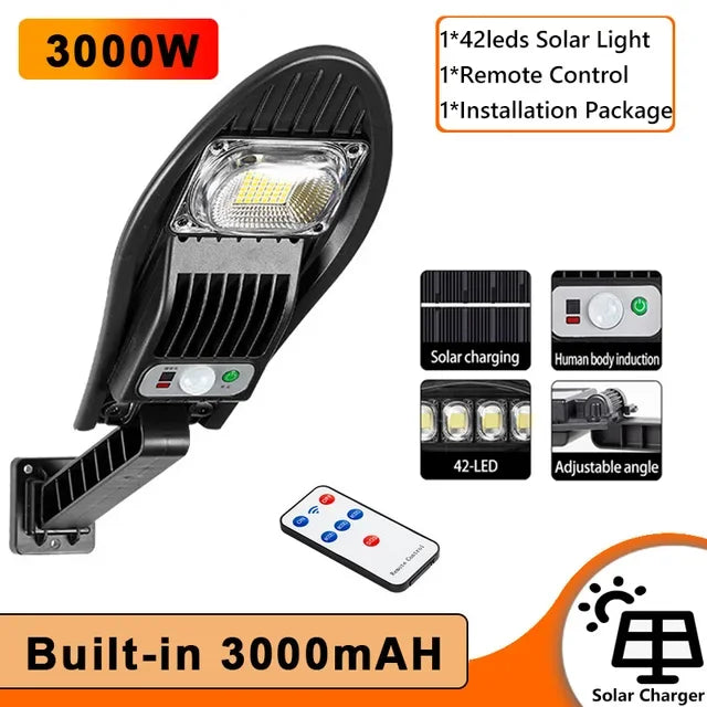 Solar Street Lights Outdoor Waterproof LED Garden Wall Lamp 3 Light Mode Remote Control Motion Sensor Lighting for Garage Gard