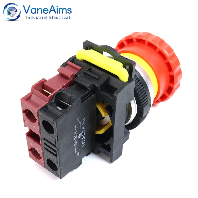 30mm LA36M Emergency Stop Push Button Switch Latching Self locked Plastic Mushroom E-stop Switch with Red LED Light 220v 12v 24v